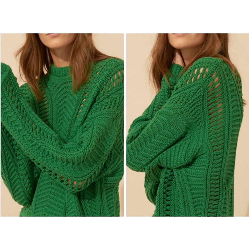 BA&SH Green Knit Crewneck Cotton Sweater Size 8